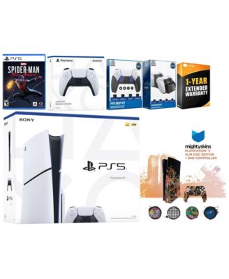 Playstation 5 Slim Disc with Spider-Man: Miles Morales, Extra Controller, FPS Grip Kit, Charge Dock and MightySkins Decal Voucher + 1 Year CPS Ex