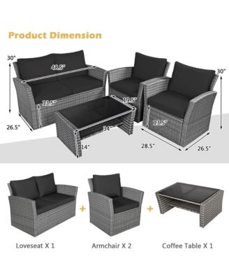 4 Piece Outdoor Furniture Set Patio Rattan Conversation Set w/ Cushions