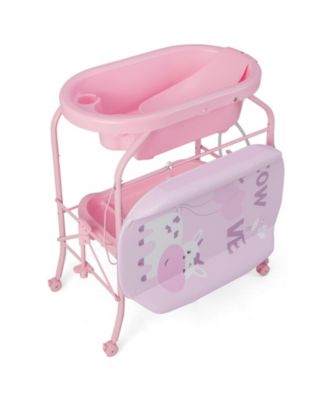Folding Baby Changing Table with Bathtub and 4 Universal Wheels