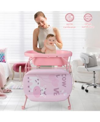 Folding Baby Changing Table with Bathtub and 4 Universal Wheels