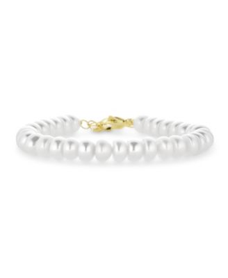 Traditional 5MM White Freshwater Pearl Strand Bracelet 18K Gold 6.5-8.5"