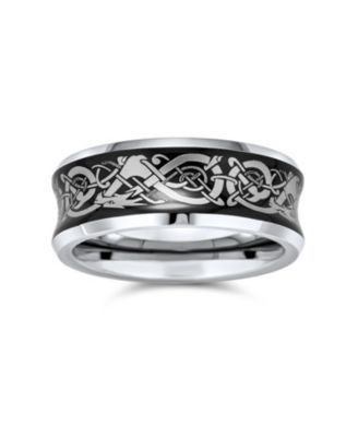 Celtic Knot Dragon Inlay Couples Concave Titanium Promise Band Ring Black Silver Gold Tone Comfort Fit 8MM