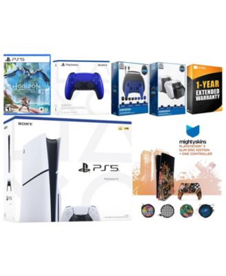 Playstation 5 Slim Disc with Horizon Forbidden West, Extra White Controller, Gamer Kit, Charge Dock and MightySkins Decal Voucher + 1 Year CPS Ex