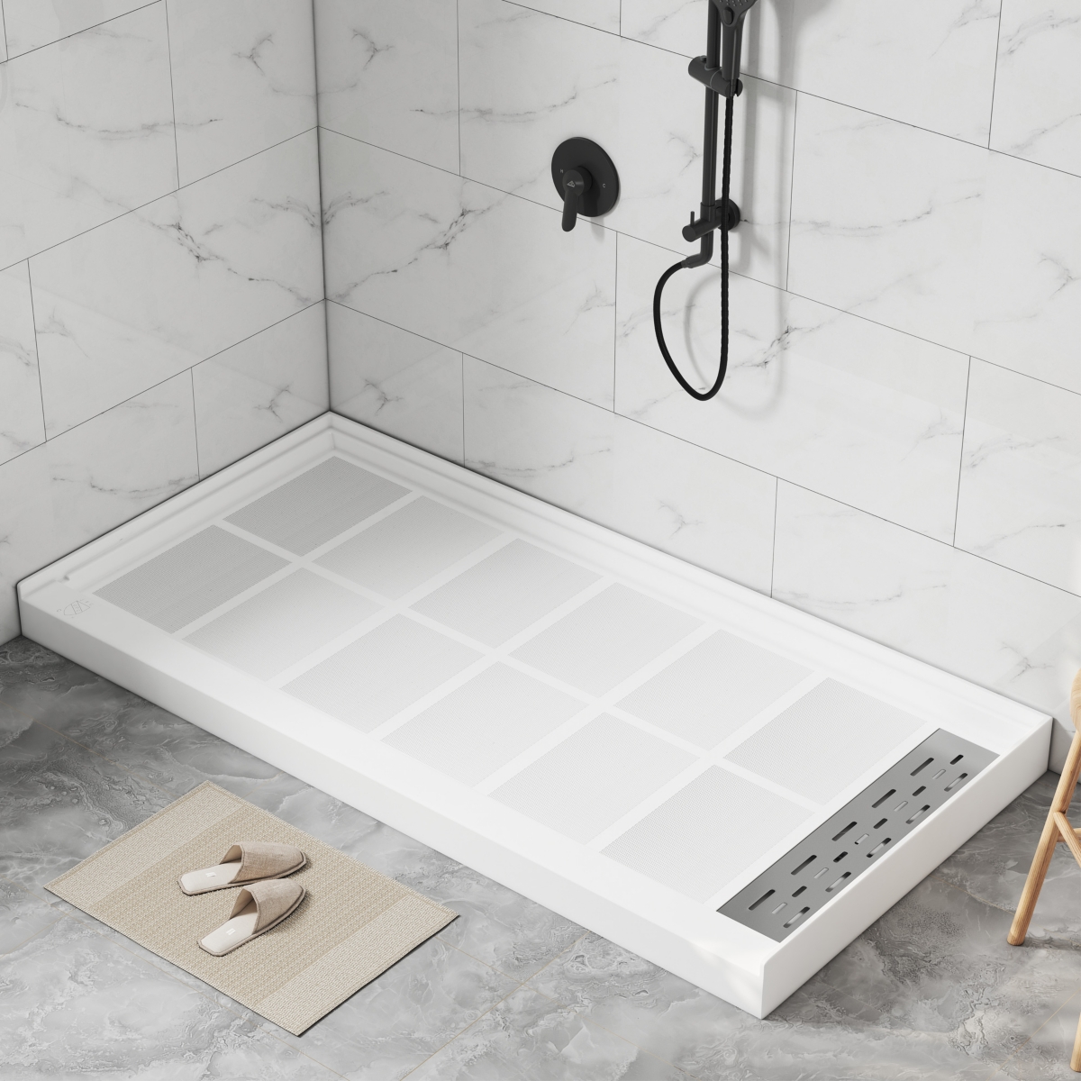 Casainc 60"W X 30"D Smc Single Threshold Shower Base Anti-Slip Shower Pan, Drain Assembly & Drain Cover Included
