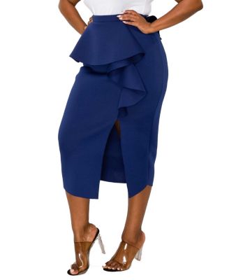 Неопреновая миди-юбка с оборками и баской большого размера L I V D