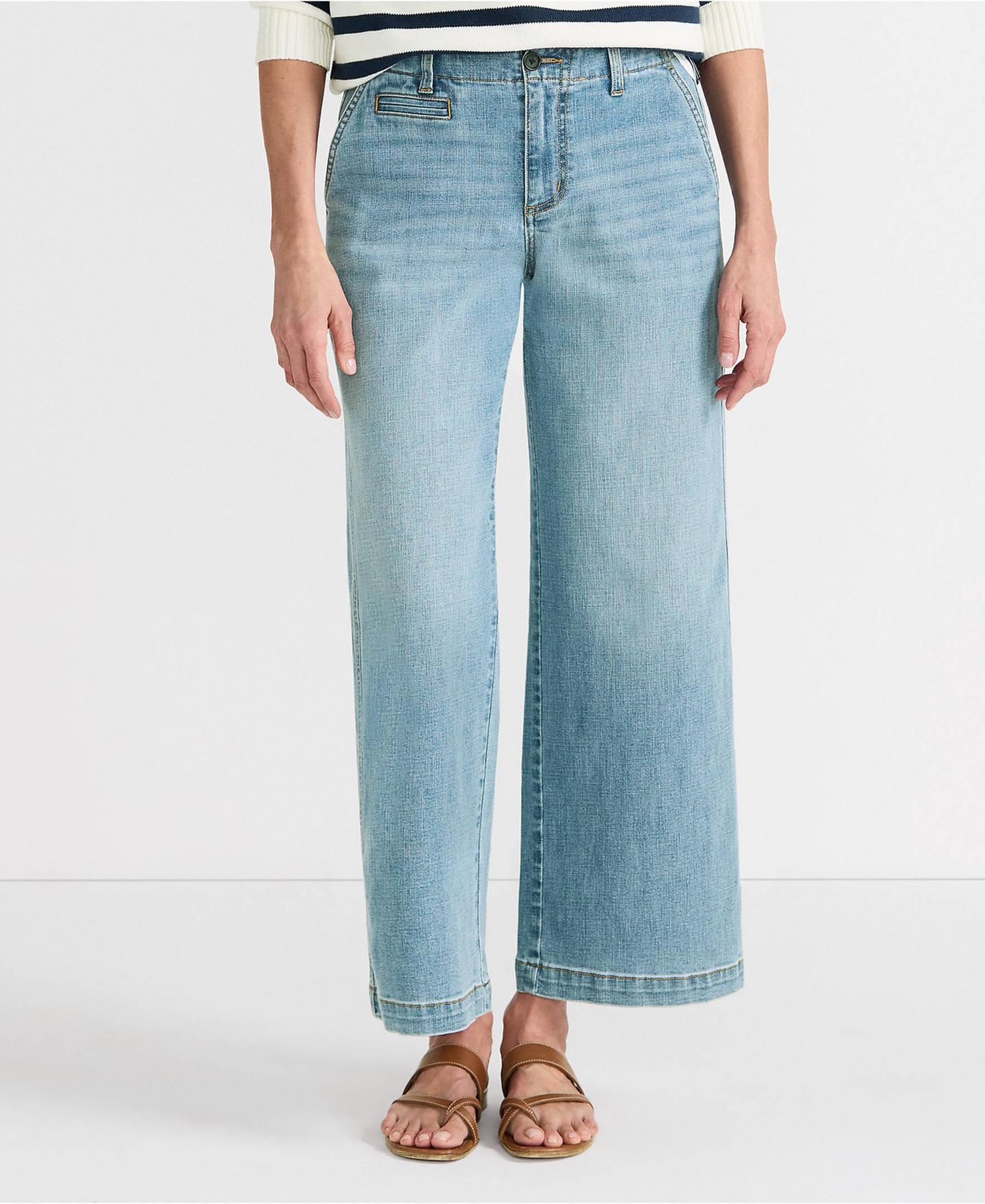 Женские джинсы Lands' End Mid Rise Denim Wide Leg Ankle, цвет: Синий варёный — фото 1