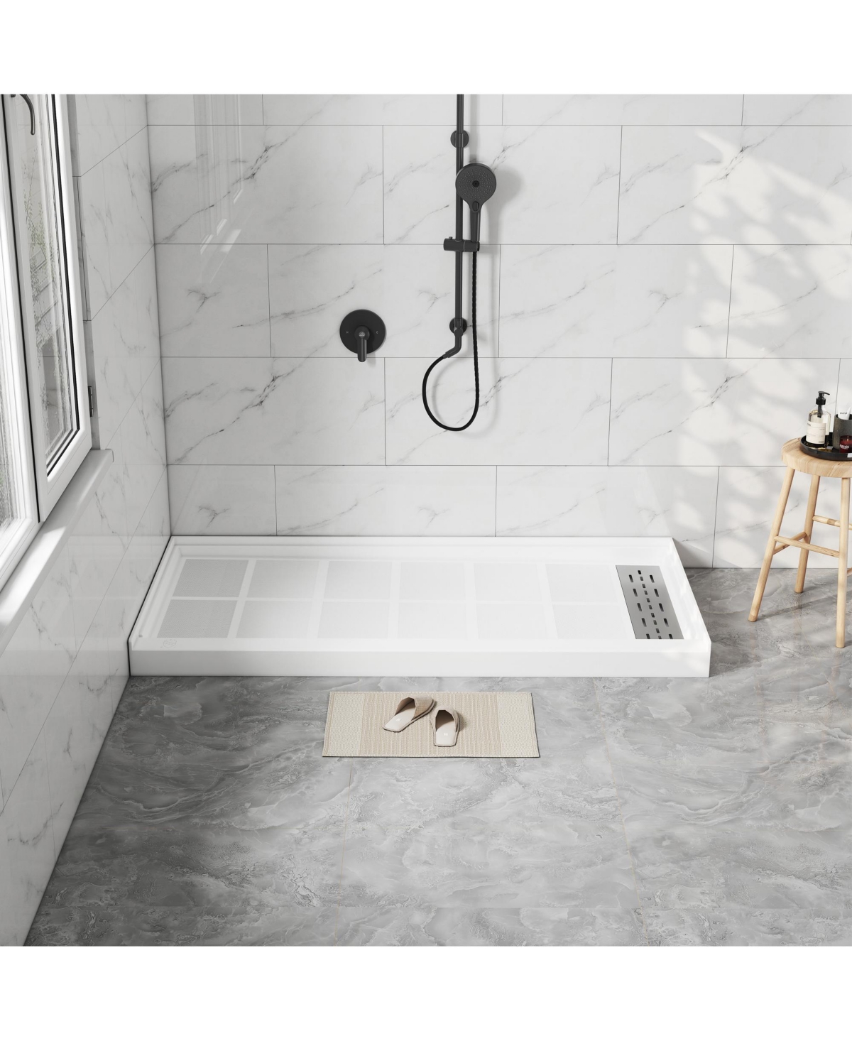 Casainc 60"W X 30"D Smc Single Threshold Shower Base Anti-Slip Shower Pan, Drain Assembly & Drain Cover Included