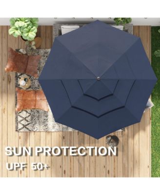 11 ft. Outdoor Patio Market Beach Umbrella with 3-Tier Vented Canopy, With 8 Heavy-Duty Ribs & Crank Tilt in Blue