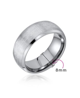Religious Ichthys Jesus Fish Catholic Cross Couples Titanium Band Rings Matte Silver Tone