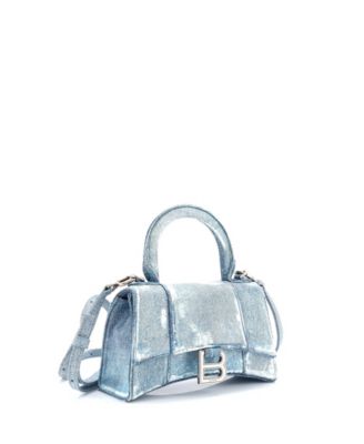 Бывшая в употреблении маленькая сумка Balenciaga в виде песочных часов с верхней ручкой из джинсовой кожи с принтом