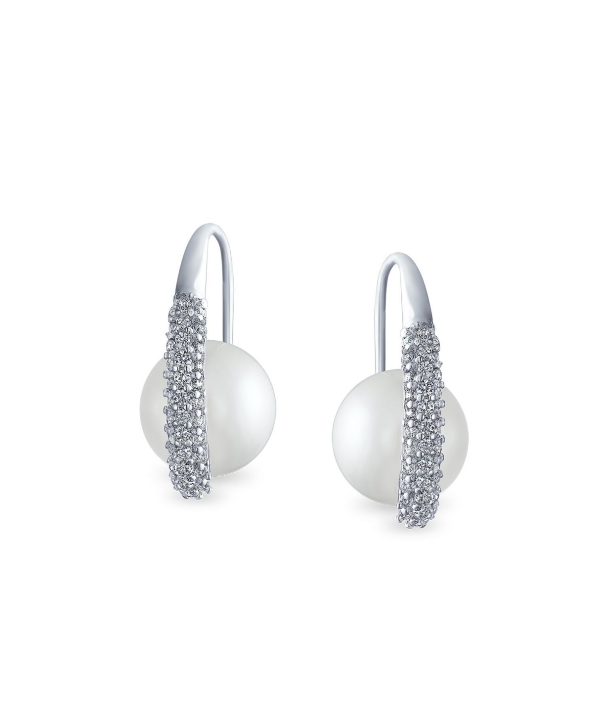 Bling Jewelry White Pearl Dangle Chandelier Earrings with Cz Pave and Silver Plating