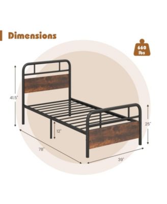 Twin Size Bed Frame with Industrial Headboard-Twin Size