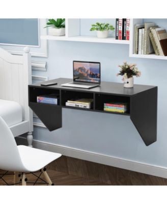 Wall Mounted Floating Sturdy Computer Table with Storage Shelf