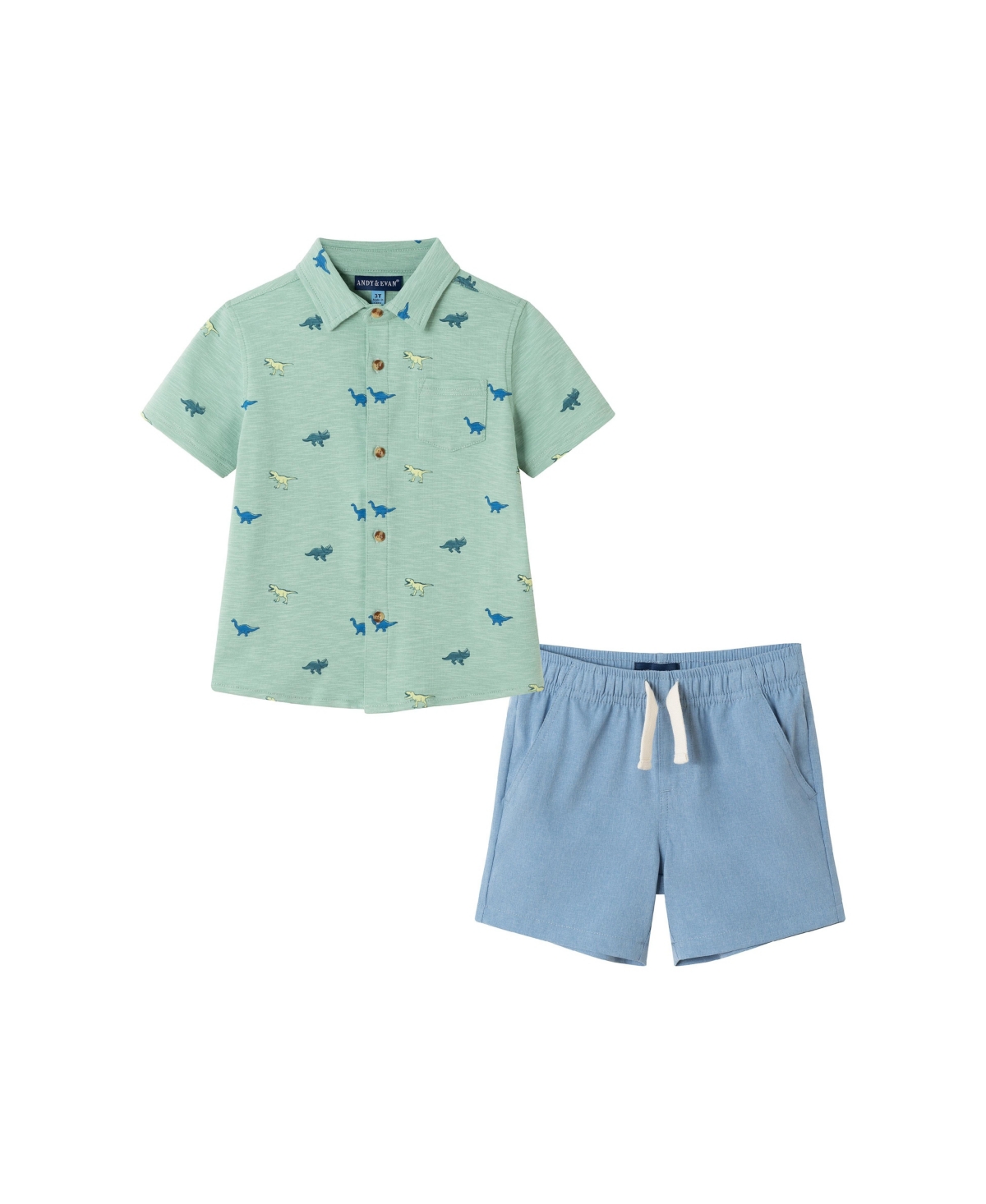 Andy & Evan Little Boys Toddler/Child Lt Green Dino Print Knit Buttondown Set