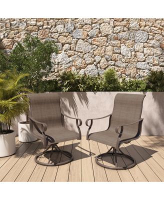 Swivel Textilene Metal Outdoor Patio Dining Chair in Light Taupe (Set of 2)