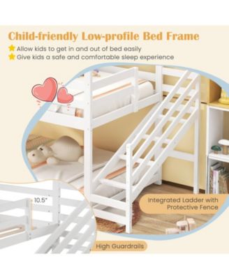 Twin House Bed with Stairs and Roof for Kids