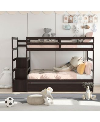 Twin Over Twin Bunk Bed with Storage Shelf and Drawer