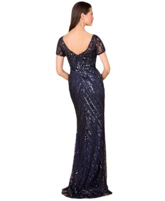 Женское платье-русалка Lara с коротким рукавом, расшитое бисером