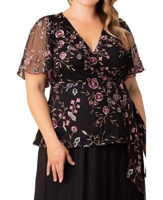 Plus Size Rosalie Embroidered Wrap Top
