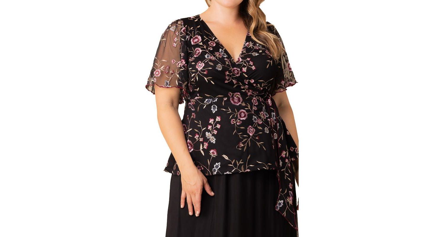 Plus Size Rosalie Embroidered Wrap Top