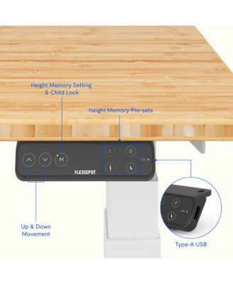 E7-COMMERCIAL 55  W Electric Adjustable Standing Desk, Curved Bamboo Top, White Frame