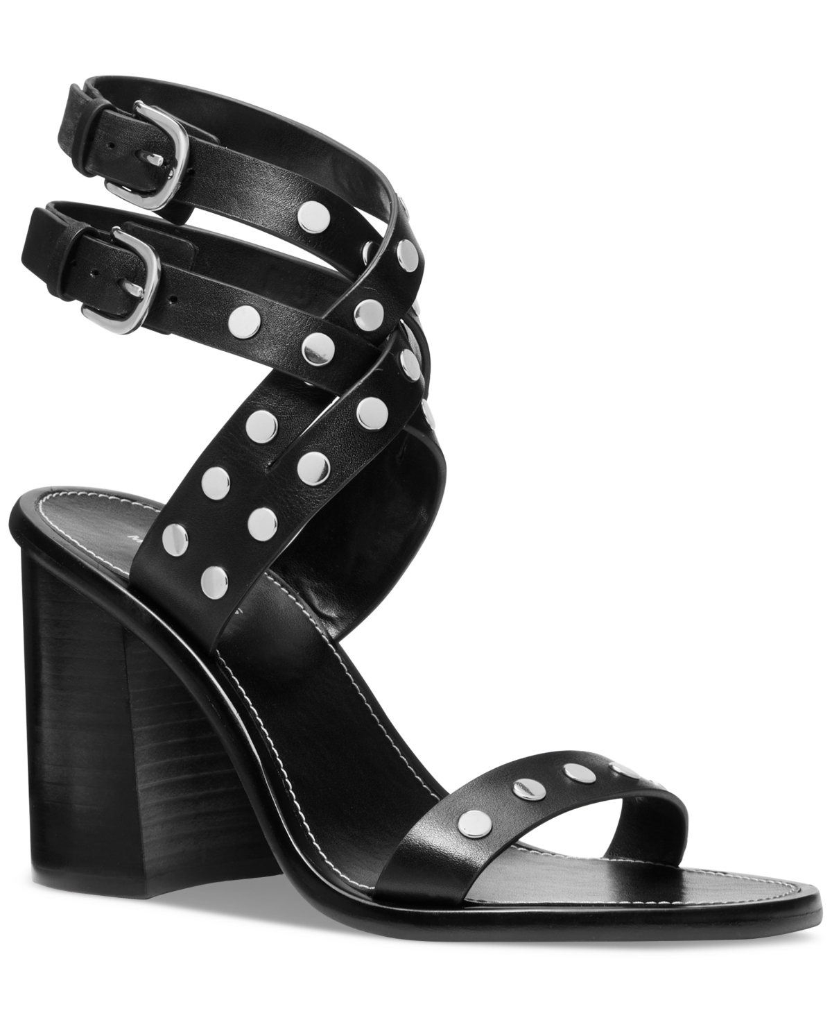 Michael Kors Irene Studded Leather Block Heel Sandal In Black