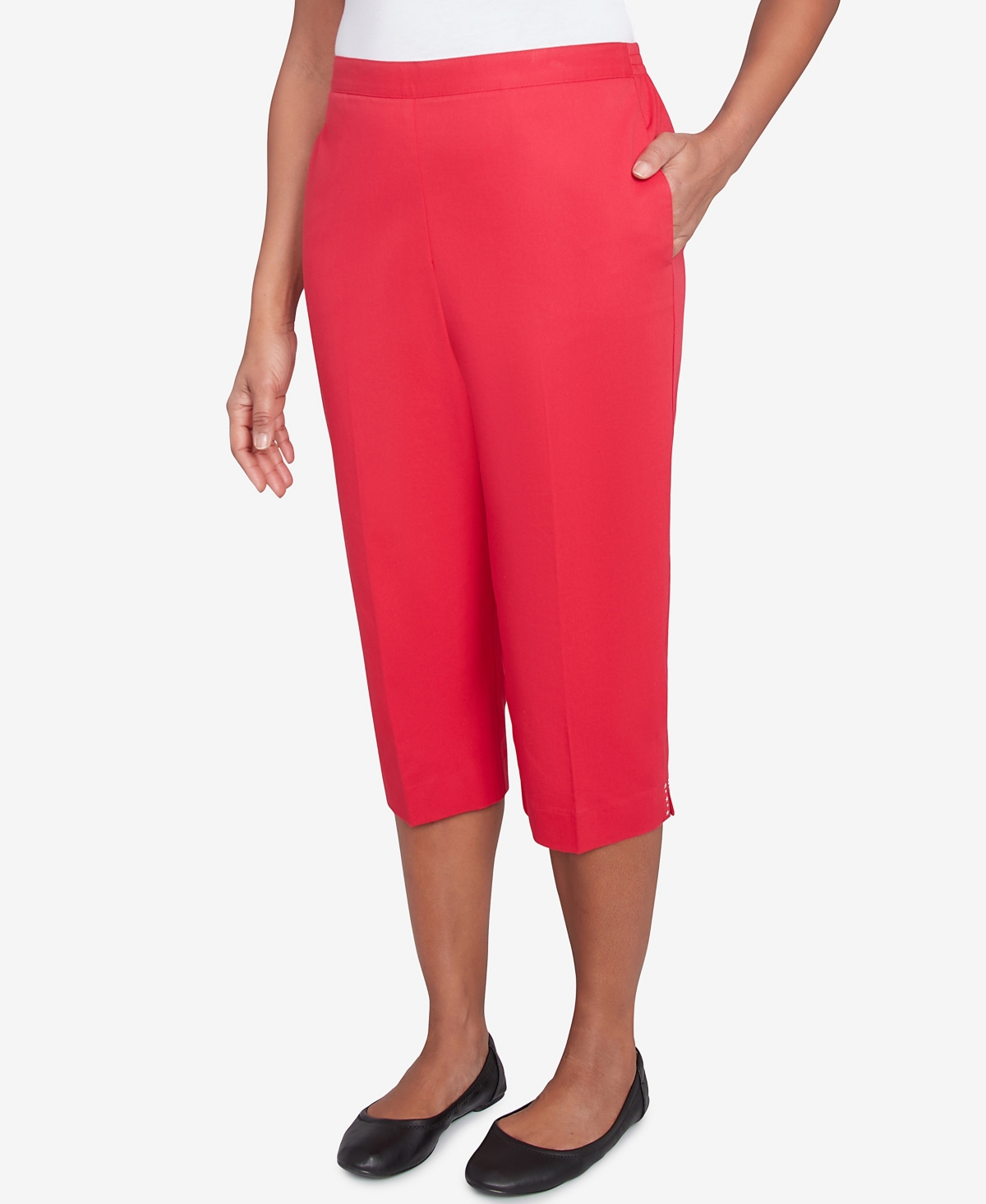 Alfred Dunner Petite Land Of The Free Star Studded Capri Pants In Red