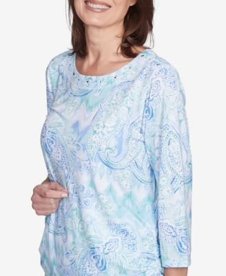 Женский топ Alfred Dunner от St. Thomas Island мятного цвета с рюшами и круглым вырезом по бокам