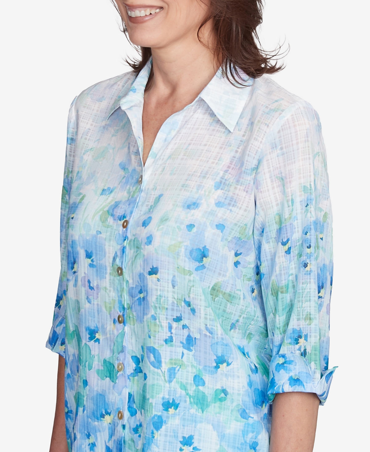 Alfred Dunner Plus Size St. Thomas Border Floral Button Down Top In Multi