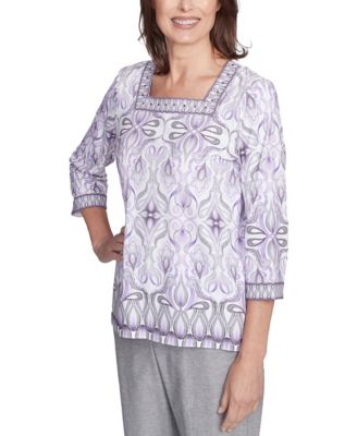 Women's Crystal Springs Border Medallion Kaleidoscope Square Neckline Top
