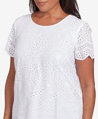 Женская футболка Alfred Dunner Crystal Springs с фестончатым подолом и круглым вырезом горловины