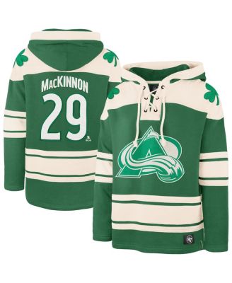 Men's Nathan MacKinnon Kelly Green Colorado Avalanche St. Patrick's Day Player Name Number Lacer Pullover Hoodie