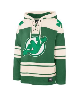 Мужская брендовая куртка '47 Jack Hughes Kelly Green New Jersey Devils с надписью 