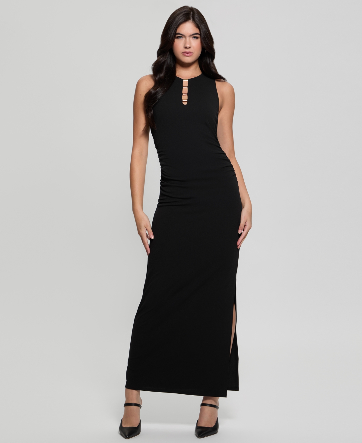 Guess Women's Tessie Hardware Side-slit Maxi Dress In Jet Black A996