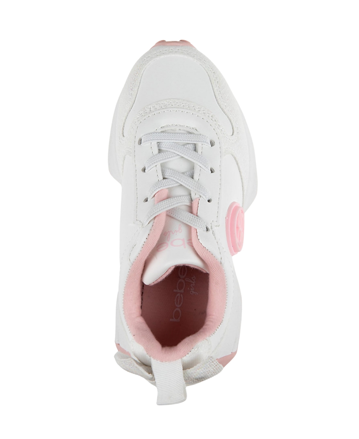 Shop Bebe Toddler Girls Double Layer Bow At Back With Medallion Sneakers In White
