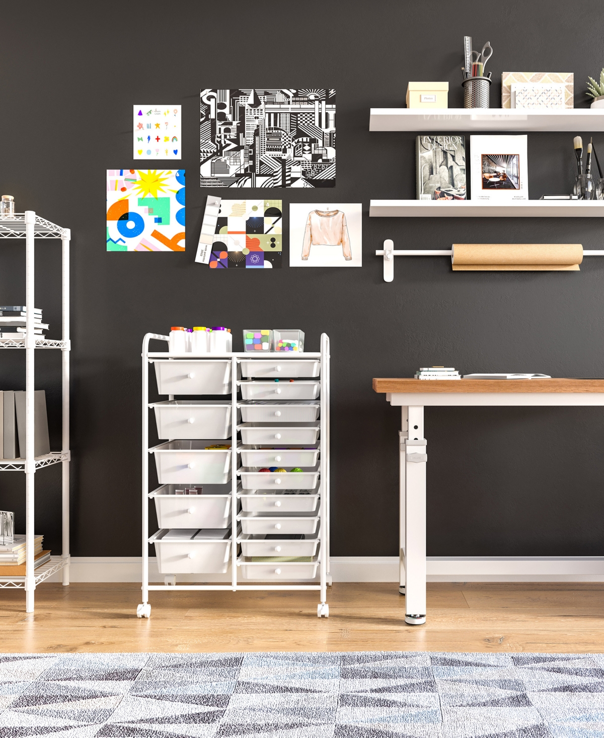 Seville Classics 15-drawer Organizer Cart In White