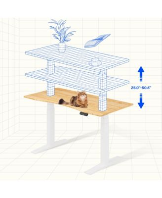 E7-COMMERCIAL 60  W Electric Adjustable Standing Desk, Curved Bamboo Top, White Frame