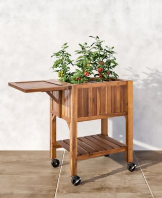 Acacia Wood Raised Garden Bed Planter Cart