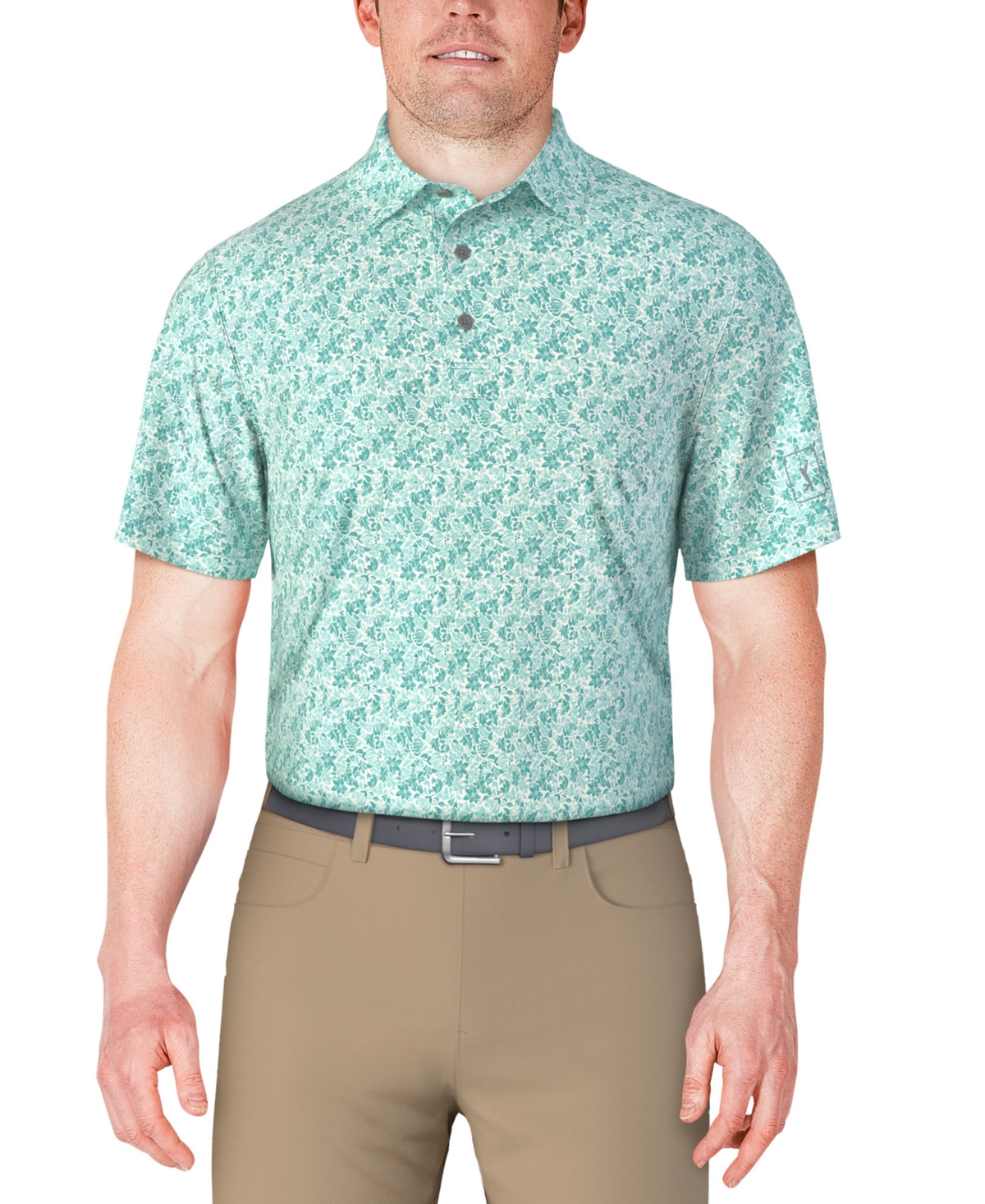 Men's Short Sleeve Botanical Print Golf Polo Shirt - Ceramic