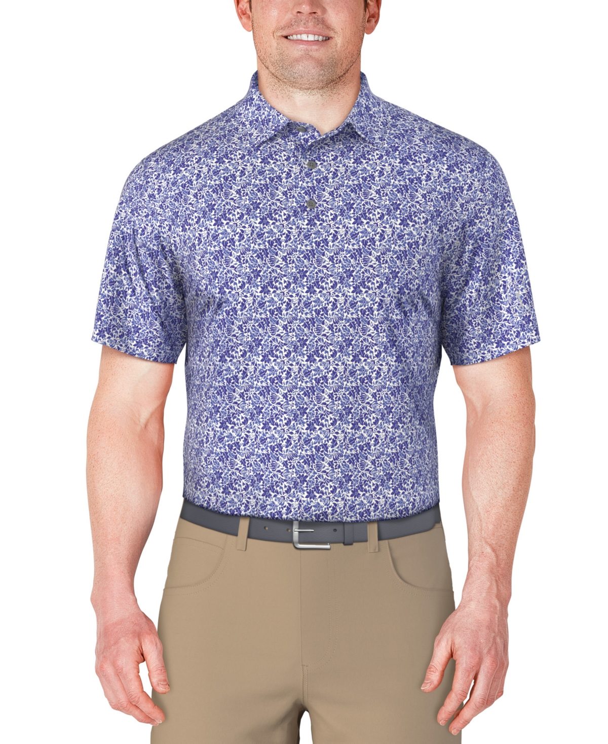 Men's Short Sleeve Botanical Print Golf Polo Shirt - Ceramic