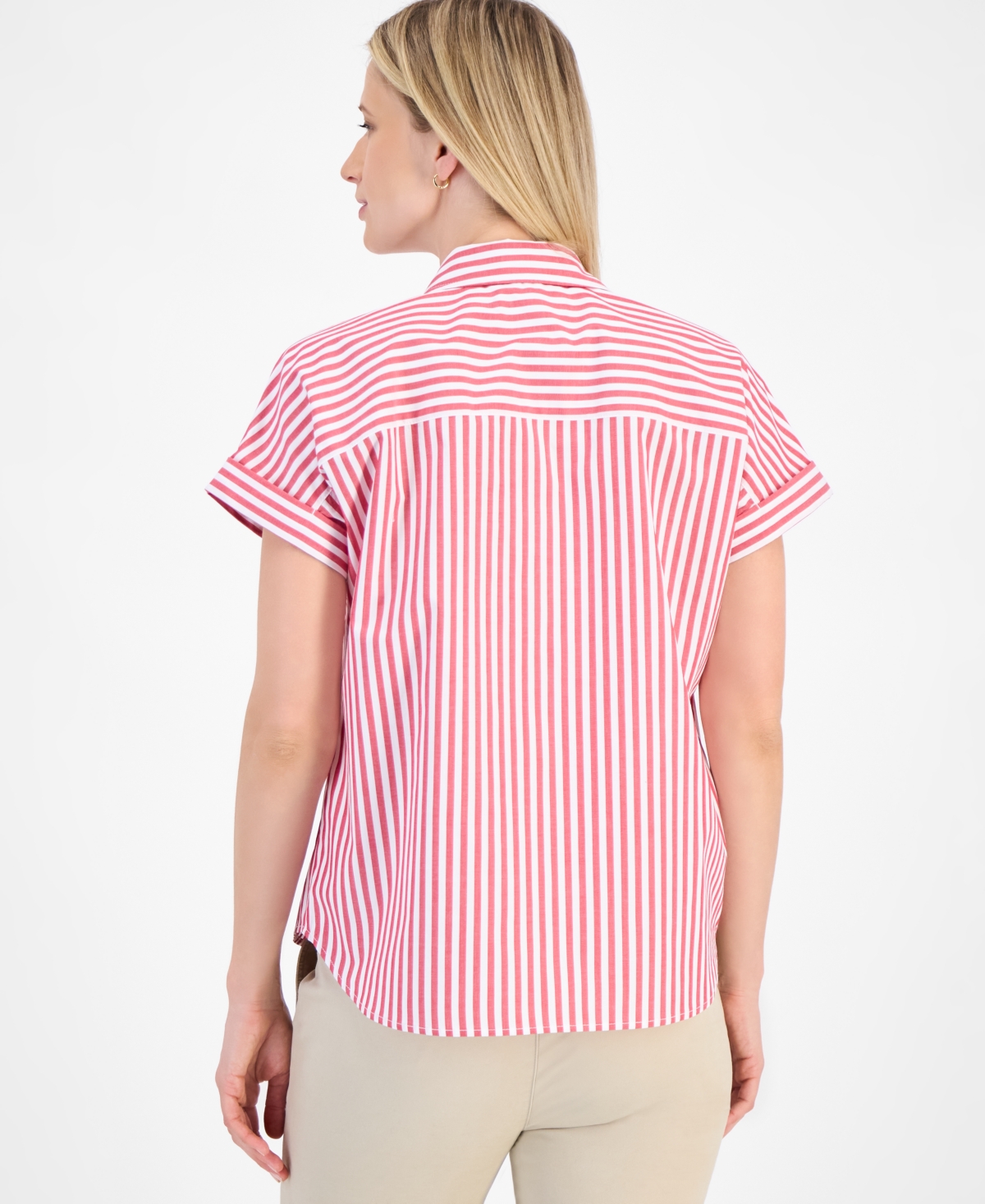 Tommy Hilfiger Women's Cotton Striped Cuffed-sleeve Shirt