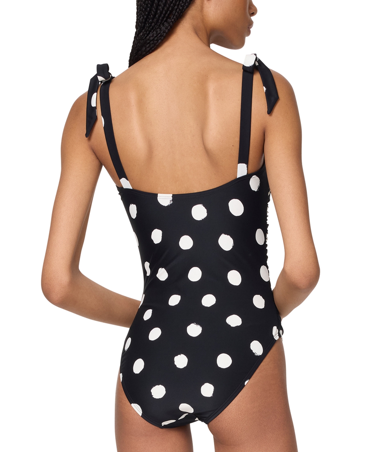 Kate Spade New York Dot Print Shirred One Piece Swimsuit In Black