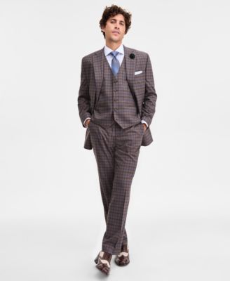 Men's Classic-Fit Tan/Blue Plaid Suit Separate Jacket 