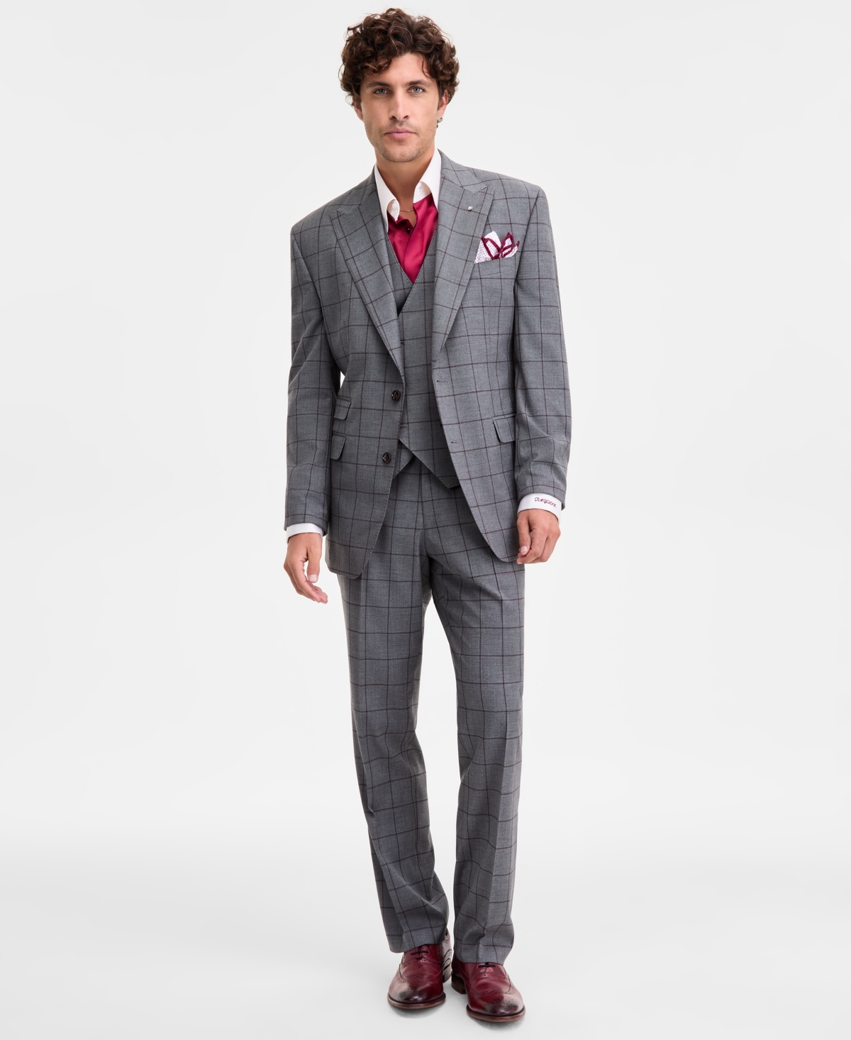 Tayion Collection Men's Classic-fit Windowpane Suit Separate Jacket In Gray