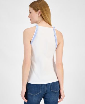 Женская хлопковая майка с высоким воротом и оборками от Tommy Hilfiger