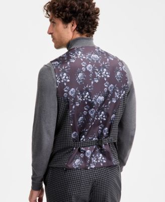 Men's Classic-Fit Houndstooth Double-Breasted Suit Separate Vest