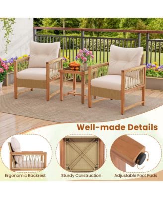 3 PCS Patio Furniture Set Outdoor PE Wicker Conversation Bistro Set