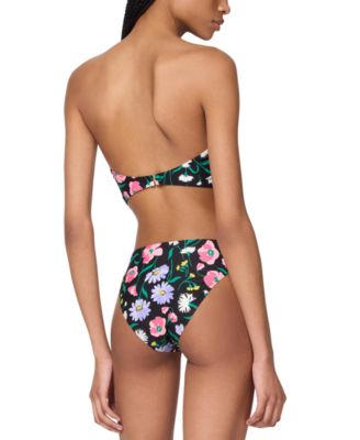 Kate Spade Womens Rosette Trim Bandeau Bikini Top High Cut Bottoms In Black Multi