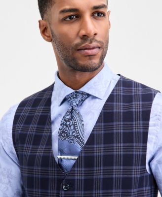 Men's Classic-Fit Blue Plaid Suit Separate Vest