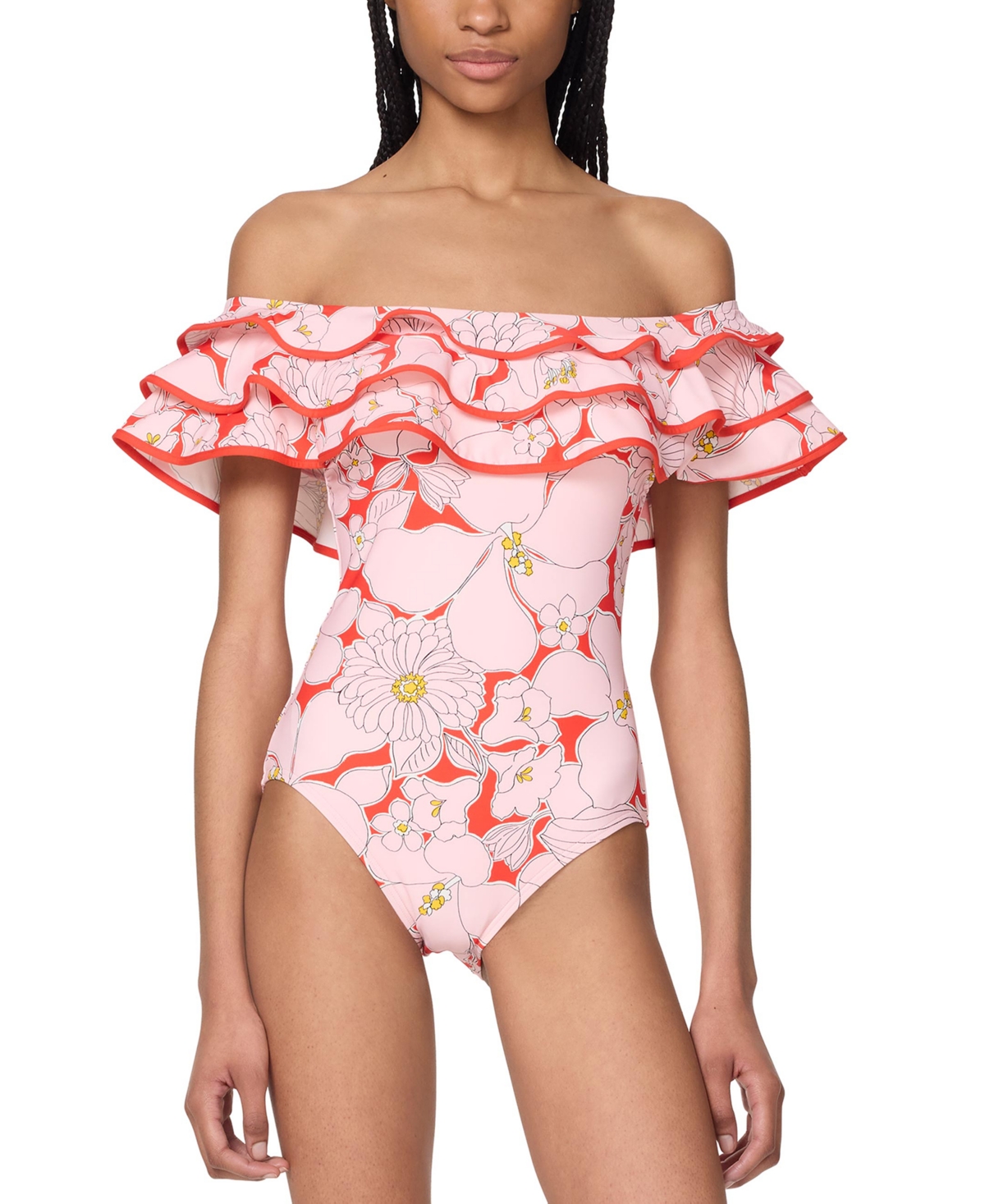 Kate Spade New York Printed Ruffle Bandeau One Piece Swimsuit In Multi